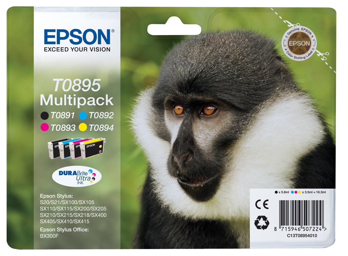 Epson inktcartridge T0895, 135-225 pagina's, OEM C13T08954010, 4 kleuren
