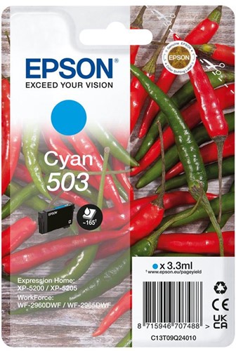 Epson inktcartridge 503, 165 pagina's, OEM C13T09Q24010, cyaan