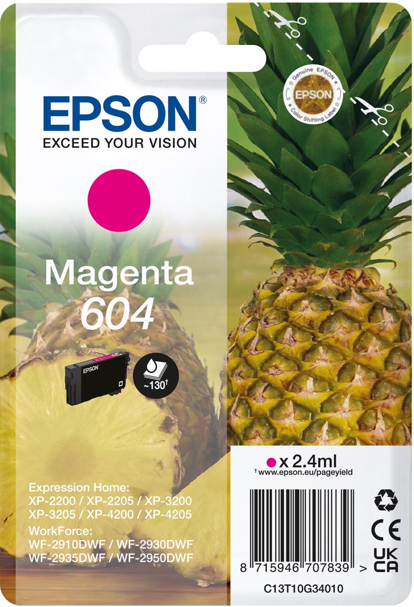 Epson inktcartridge 604, 130 pagina&apos;s, OEM C13T10G34010, magenta afbeelding