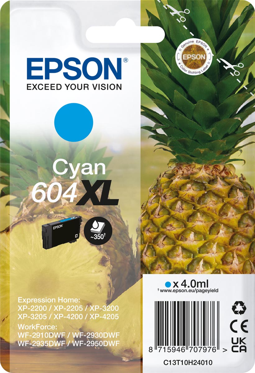 Epson inktcartridge 604 XL, 350 pagina&apos;s, OEM C13T10H24010, cyaan afbeelding