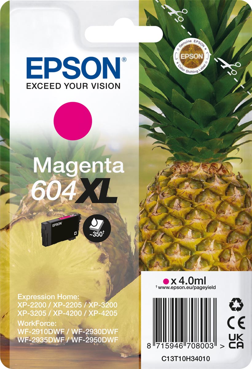 Epson inktcartridge 604 XL, 350 pagina&apos;s, OEM C13T10H34010, magenta afbeelding