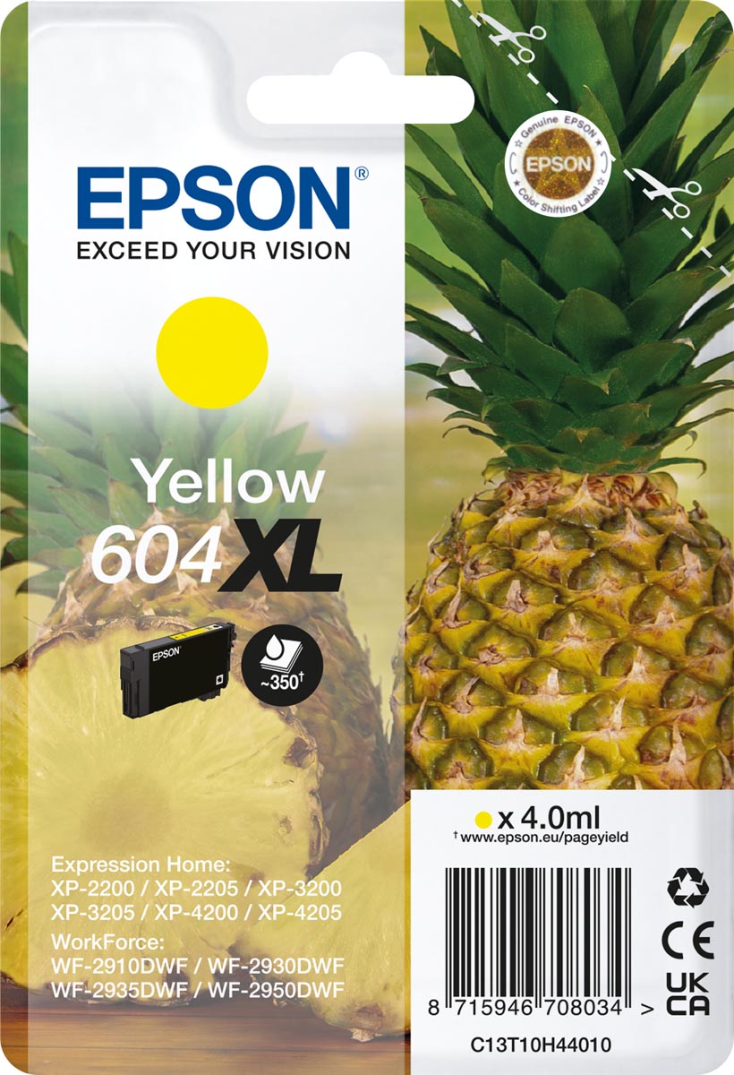 Epson inktcartridge 604 XL, 350 pagina&apos;s, OEM C13T10H44010, geel afbeelding