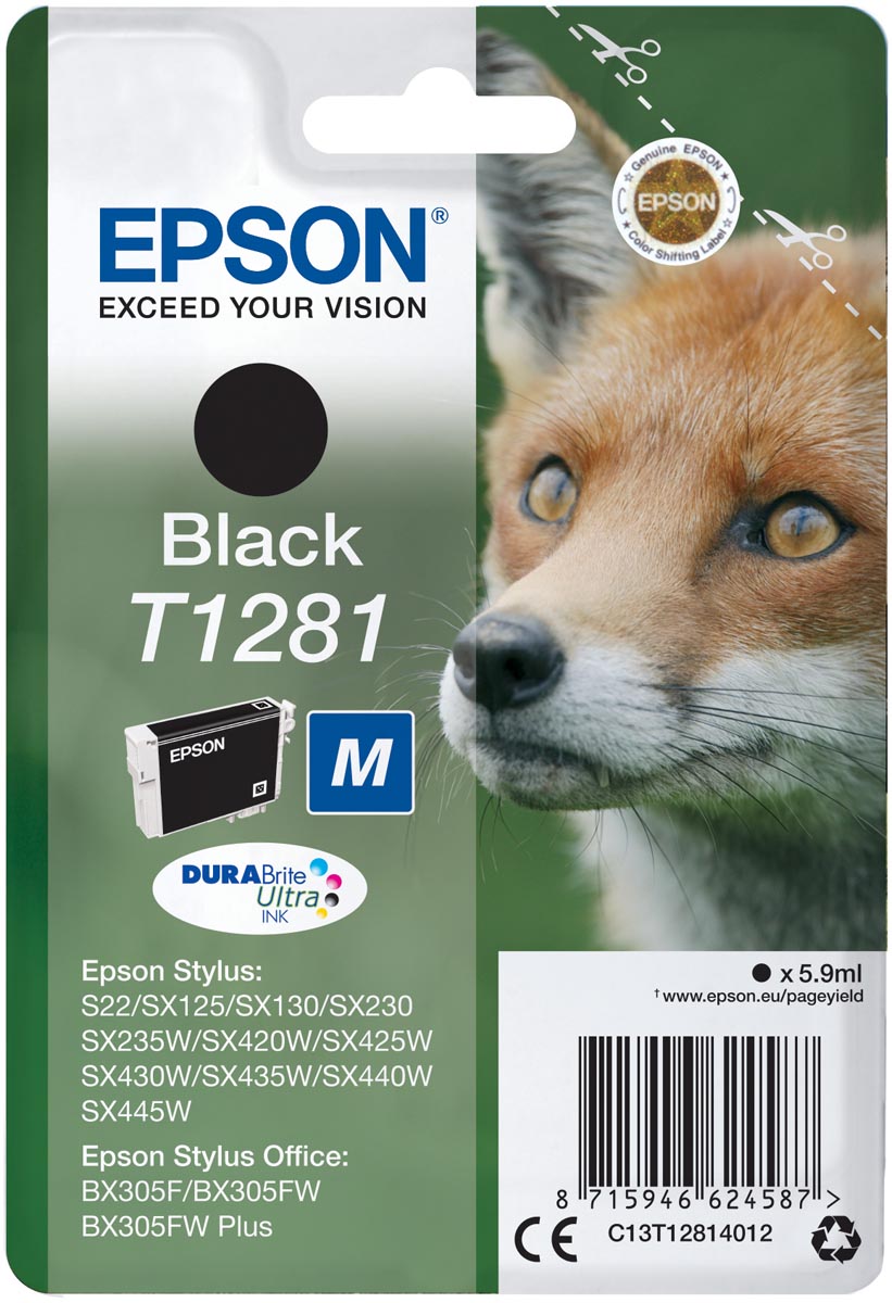 Epson inktcartridge T1281, 170 pagina&apos;s, OEM C13T12814012, zwart afbeelding
