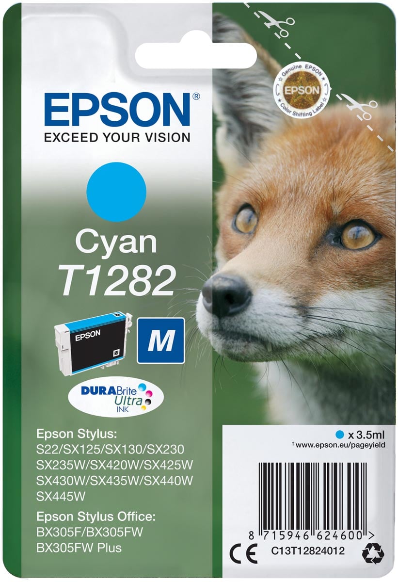 Epson inktcartridge T1282, 175 pagina&apos;s, OEM C13T12824012, cyaan afbeelding
