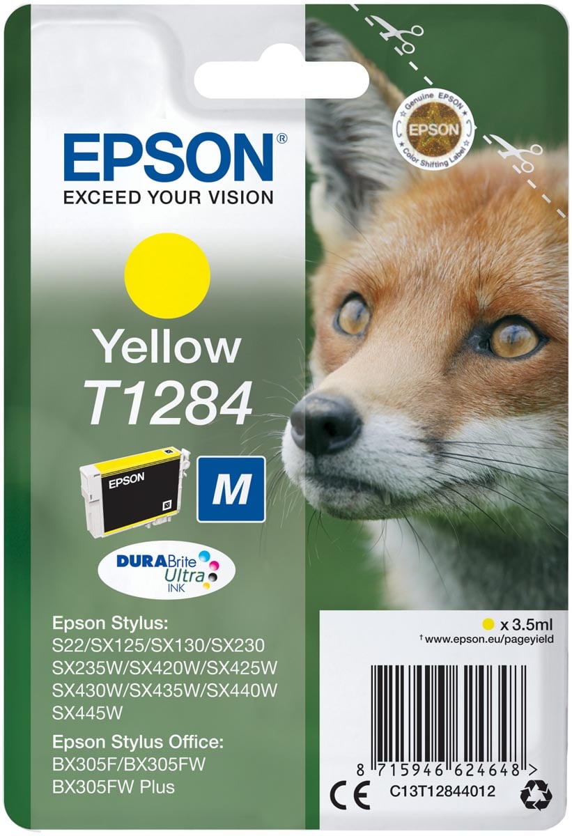 Epson inktcartridge T1284, 225 pagina&apos;s, OEM C13T12844012, geel afbeelding