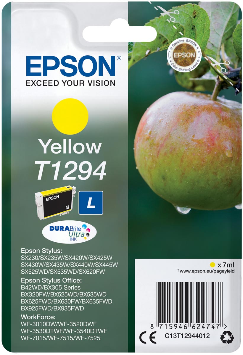 Epson inktcartridge T1294, 515 pagina&apos;s, OEM C13T12944012, geel afbeelding
