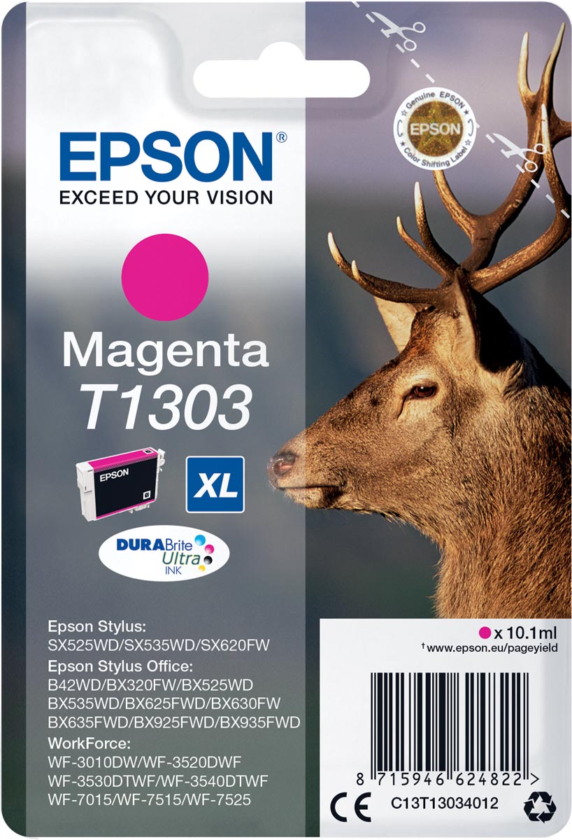 Epson inktcartridge T1303, 600 pagina&apos;s, OEM C13T13034012, magenta afbeelding
