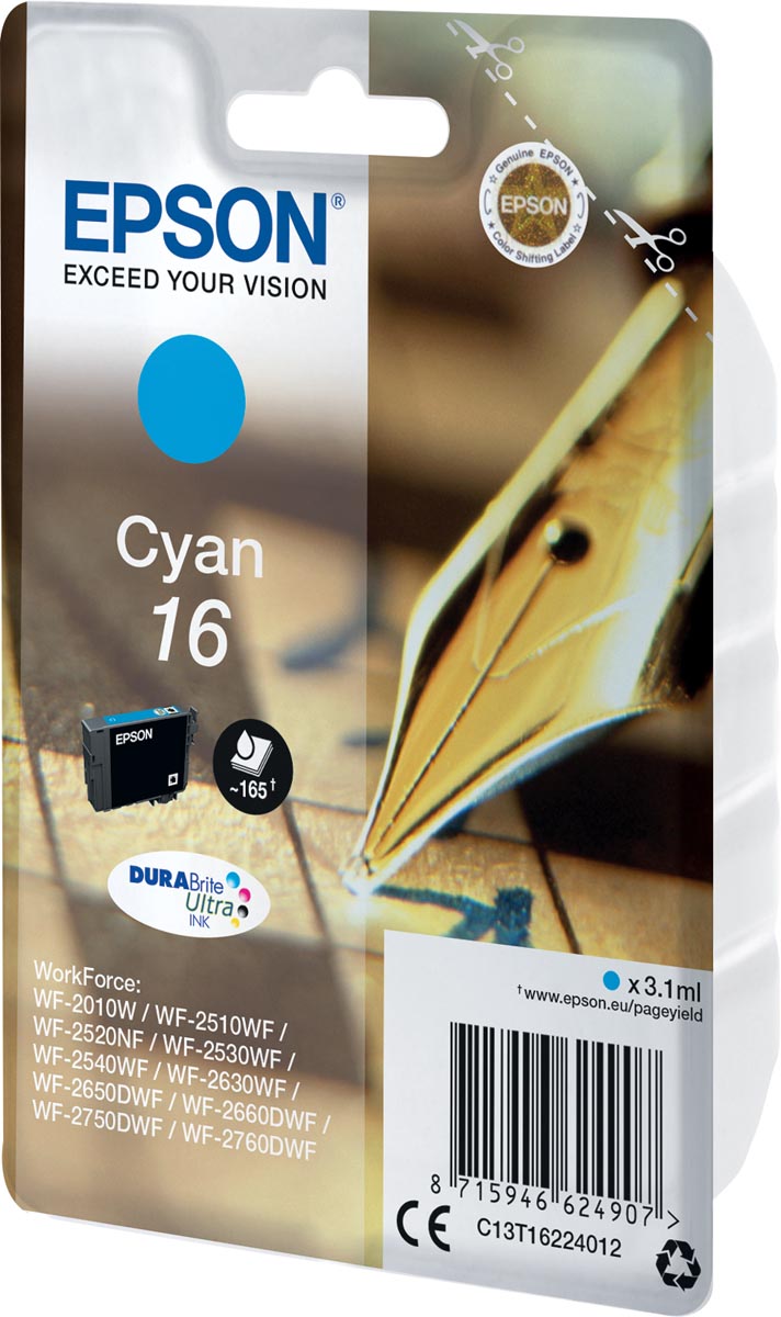 Epson inktcartridge 16, 165 pagina's, OEM C13T16224012, cyaan