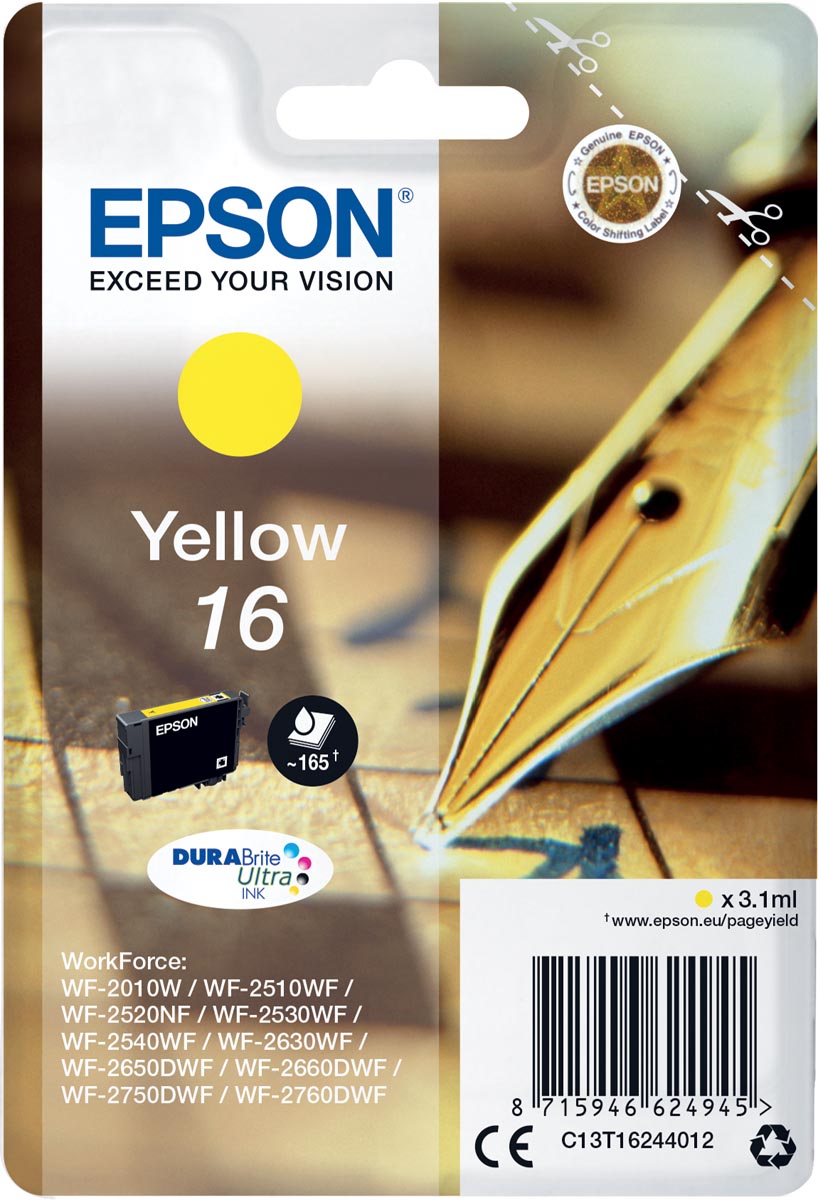 Epson inktcartridge 16, 165 pagina's, OEM C13T16244012, geel