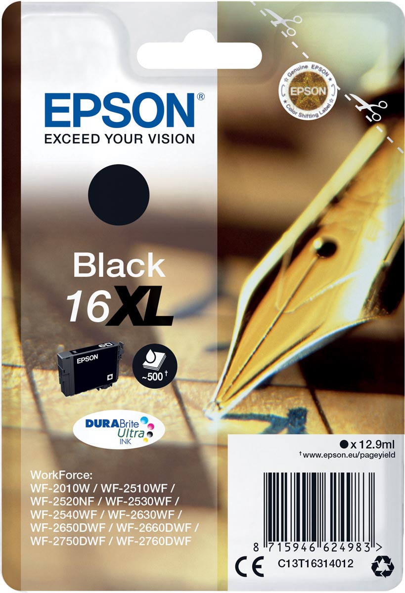 Epson inktcartridge 16XL, 500 pagina&apos;s, OEM C13T16314012, zwart afbeelding