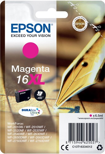 Epson inktcartridge 16XL, 450 pagina's, OEM C13T16334012, magenta