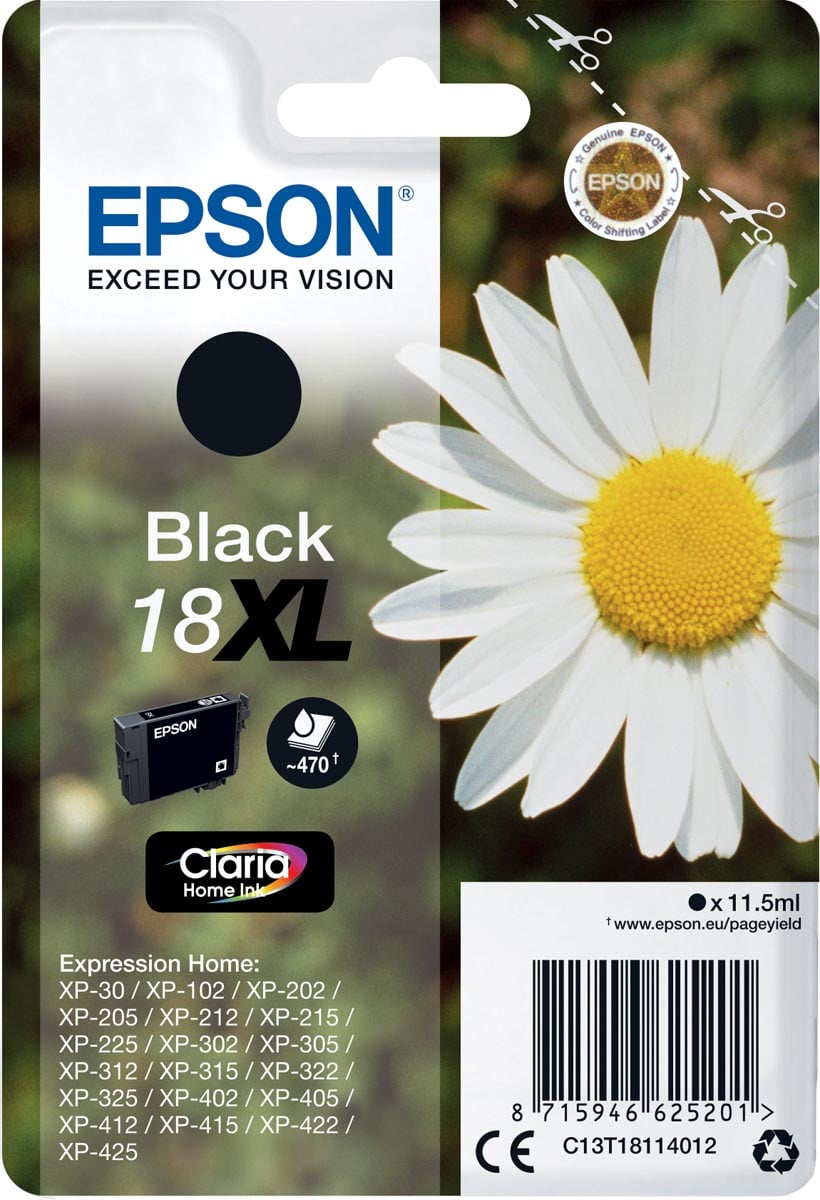 Epson inktcartridge 18XL, 470 pagina&apos;s, OEM C13T18114012, zwart afbeelding