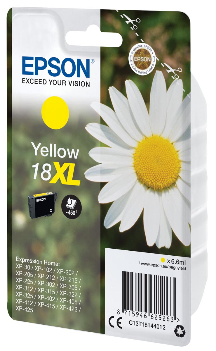 Epson inktcartridge 18XL, 450 pagina's, OEM C13T18144012, geel