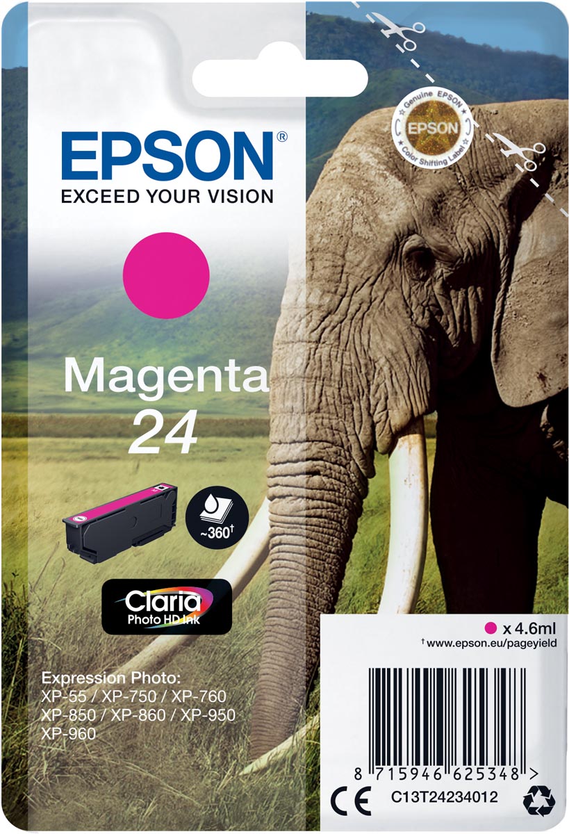 Epson inktcartridge 24, 360 pagina's, OEM C13T24234012, magenta