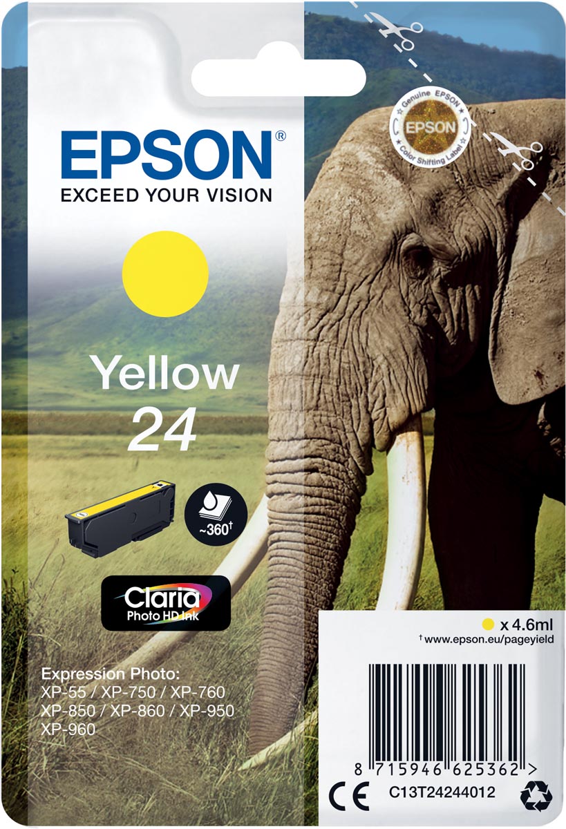 Epson inktcartridge 24, 360 pagina's, OEM C13T24244012, geel