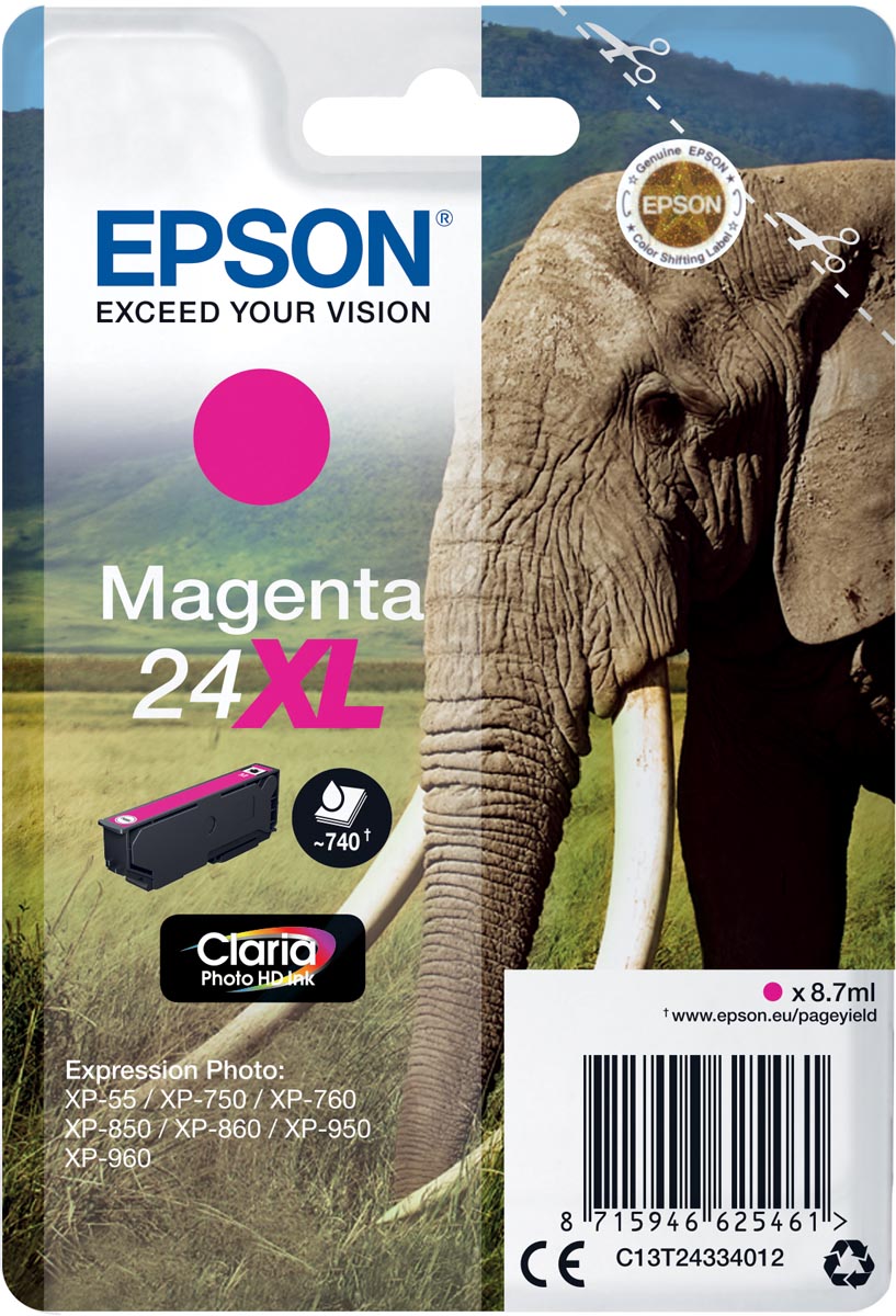 Epson inktcartridge 24XL, 500 pagina's, OEM C13T24334012, magenta