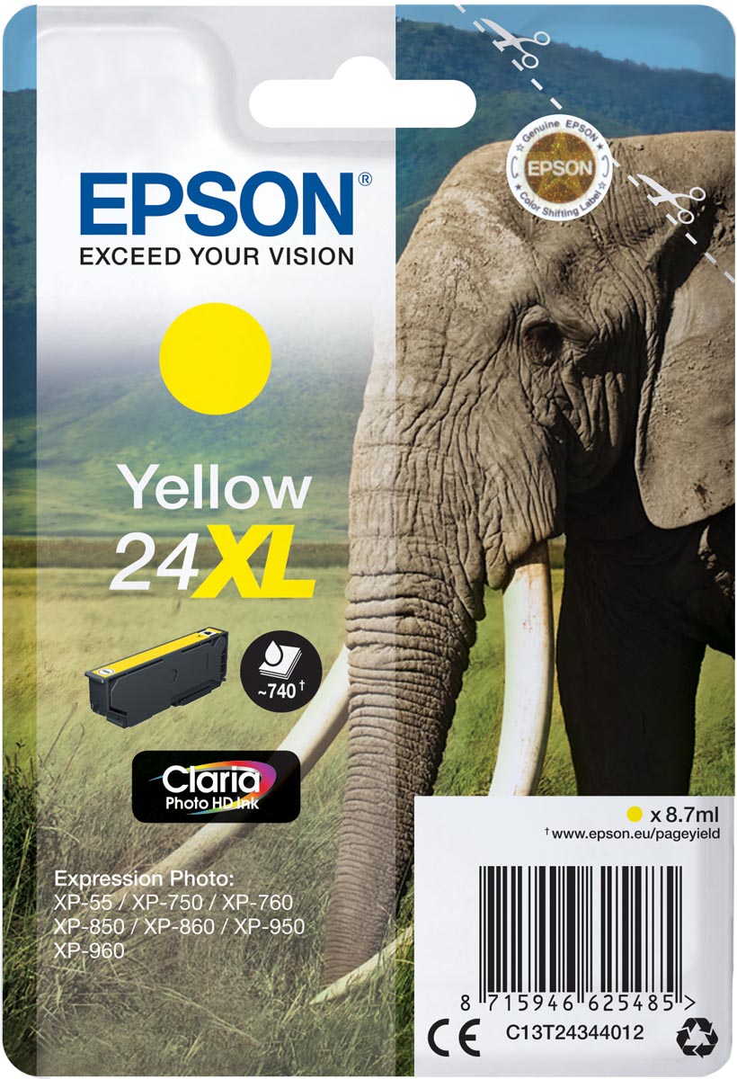 Epson inktcartridge 24XL, 500 pagina's, OEM C13T24344012, geel