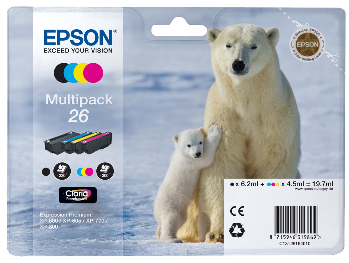 Epson inktcartridge T2616, 220-230 pagina's, OEM C13T26164010, 4 kleuren