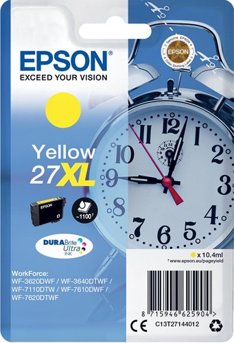 Epson inktcartridge 27XL, 1.100 pagina's, OEM C13T27144012, geel