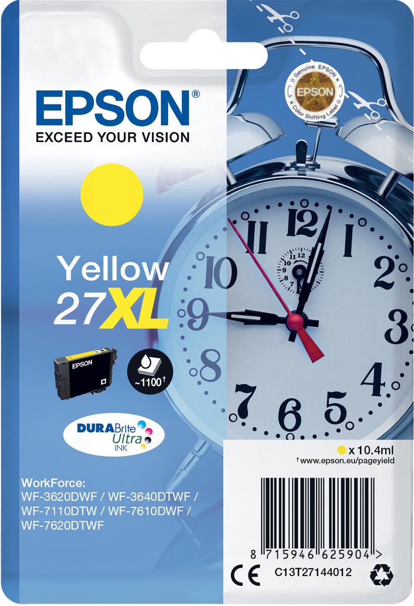 Epson inktcartridge 27XL, 1.100 pagina&apos;s, OEM C13T27144012, geel afbeelding