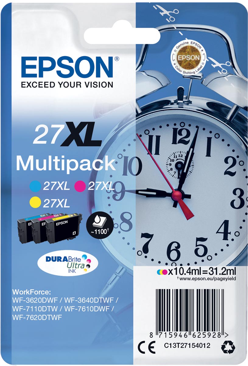 Epson inktcartridge 27XL, 1.100 pagina's, OEM C13T27154012, 3 kleuren