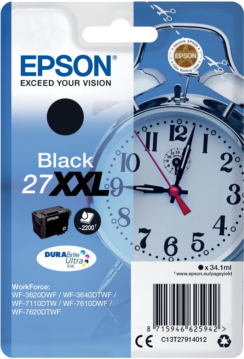 Epson inktcartridge 27XXL, 2.200 pagina's, OEM C13T27914012, zwart