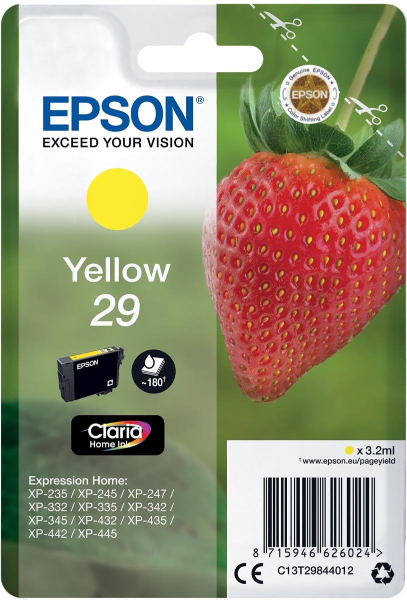 Epson inktcartridge 29, 180 pagina&apos;s, OEM C13T29844012, geel afbeelding