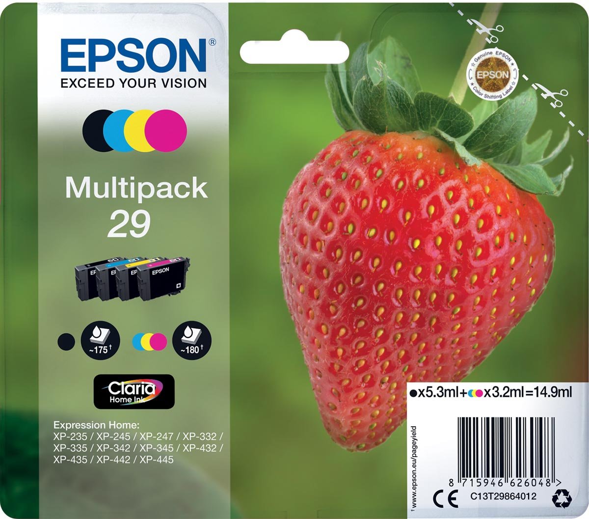 Epson inktcartridge 29, 180 pagina&apos;s, OEM C13T29864012, 4 kleuren afbeelding