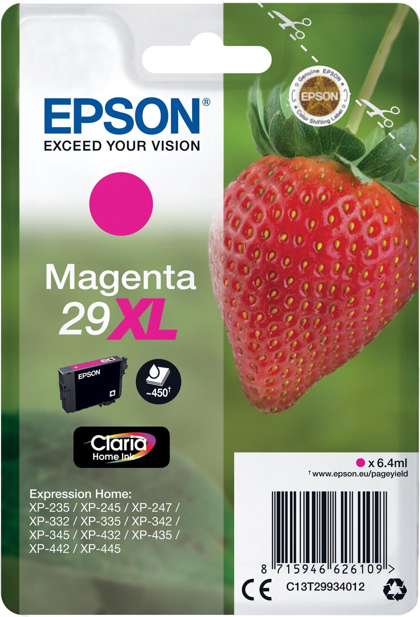 Epson inktcartridge 29XL, 450 pagina&apos;s, OEM C13T29934012, magenta afbeelding