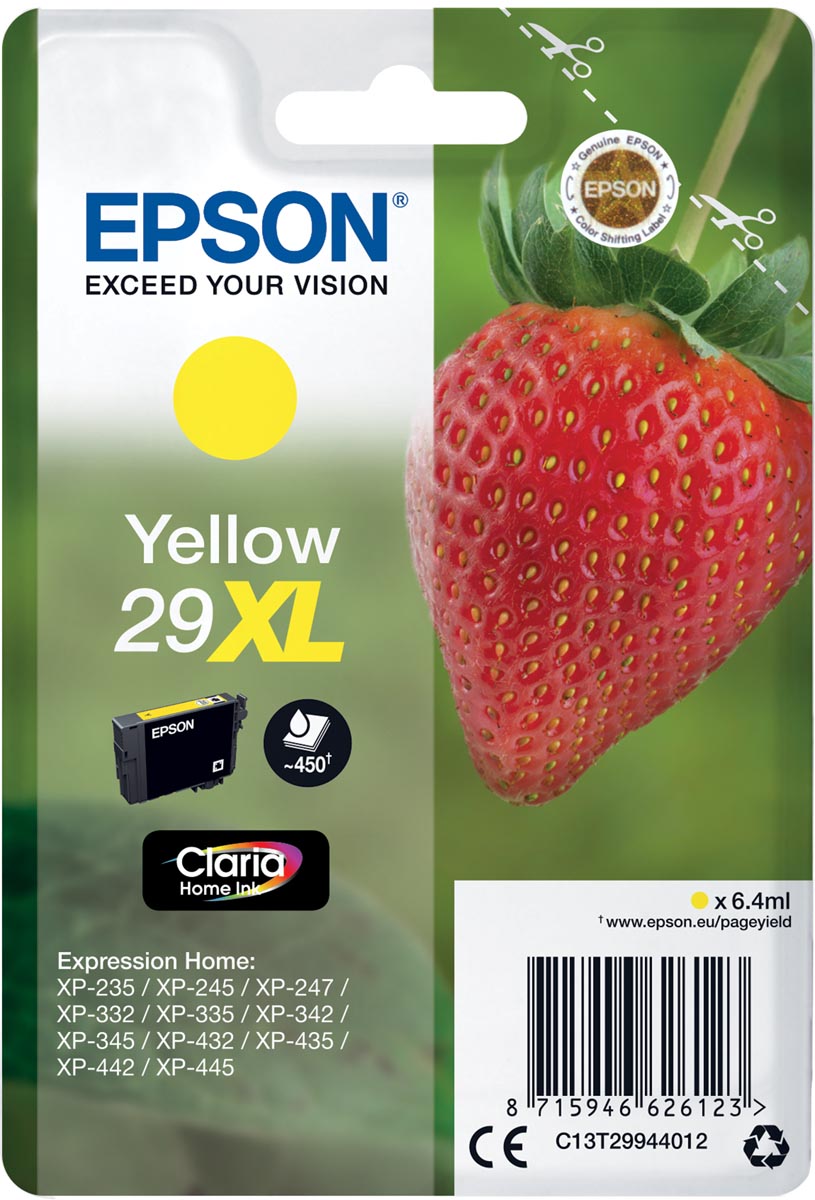 Epson inktcartridge 29XL, 450 pagina&apos;s, OEM C13T29944012, geel afbeelding