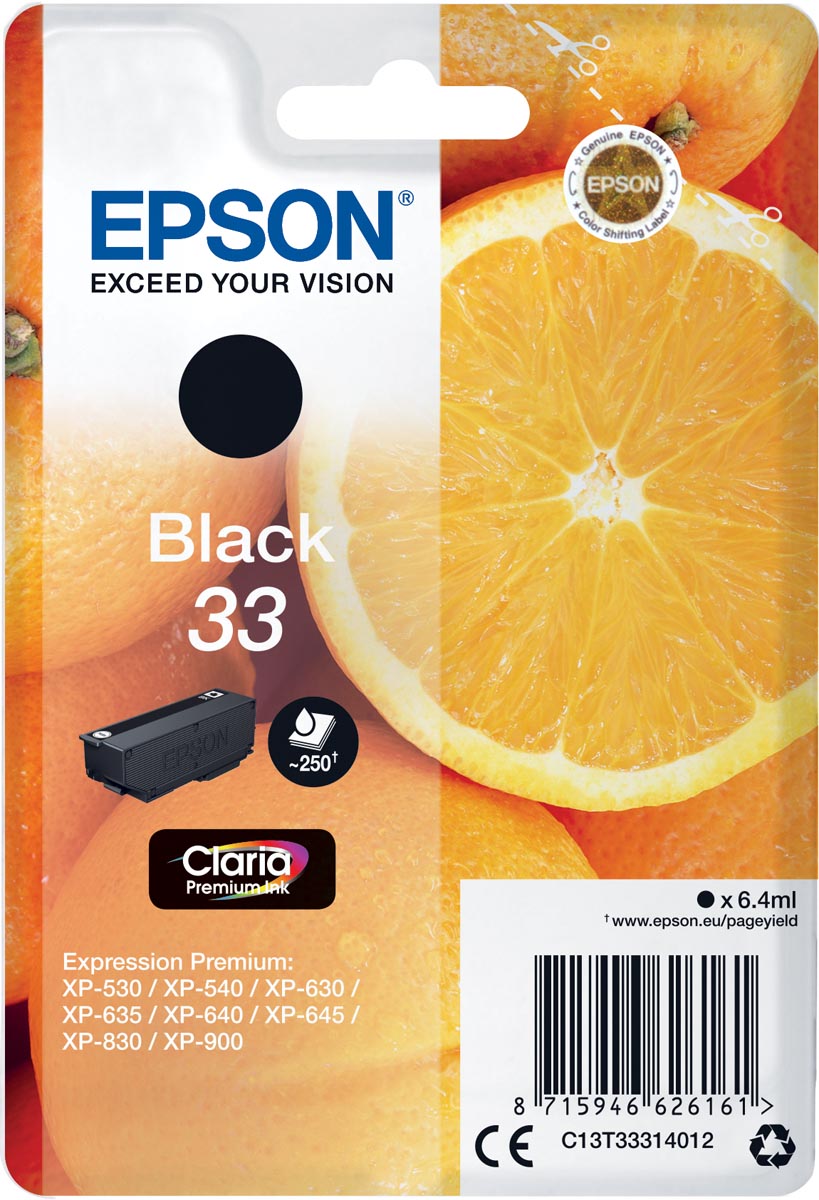 Epson inktcartridge 33, 250 pagina's, OEM C13T33314012, zwart