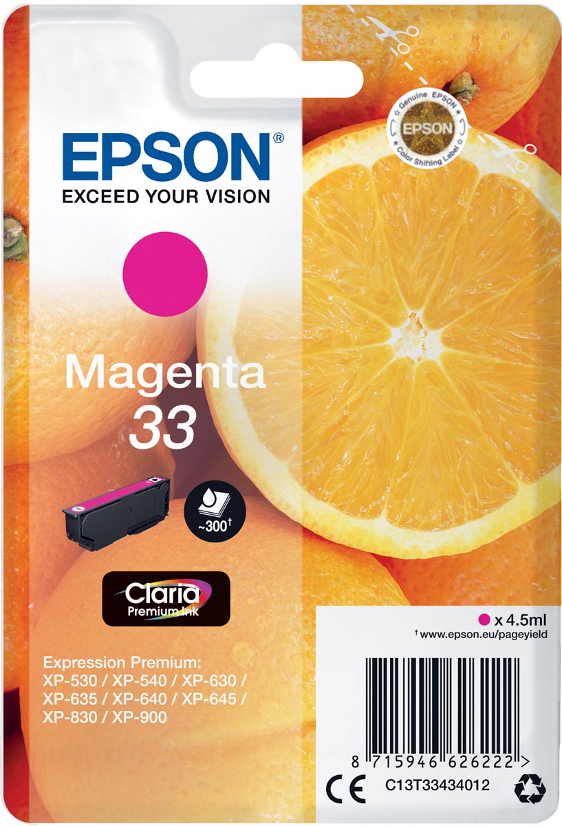 Epson inktcartridge 33, 300 pagina's, OEM C13T33434012, magenta