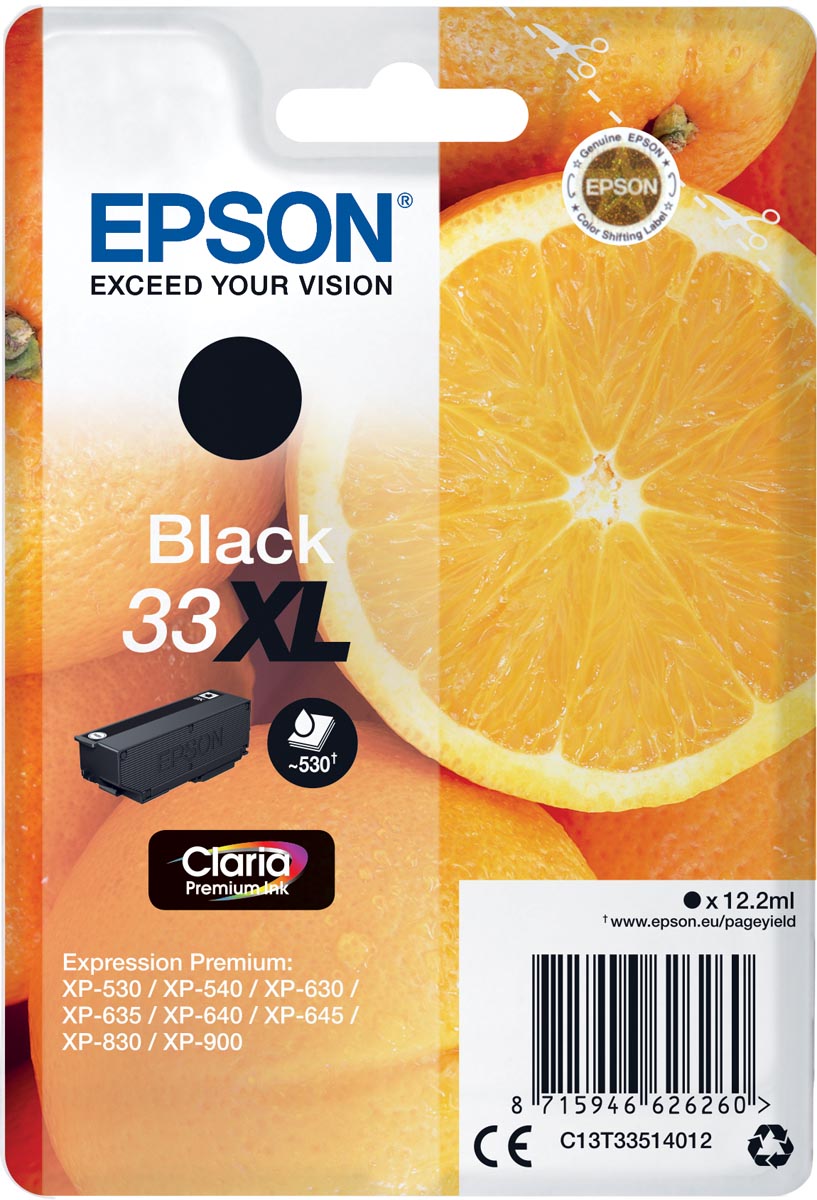 Epson inktcartridge 33XL, 530 pagina&apos;s, OEM C13T33514012, zwart afbeelding