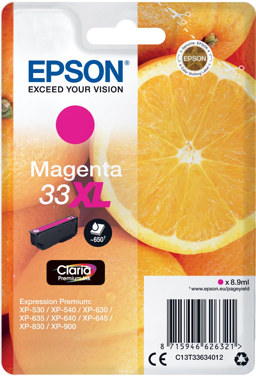 Epson inktcartridge 33XL, 650 pagina&apos;s, OEM C13T33634012, magenta afbeelding