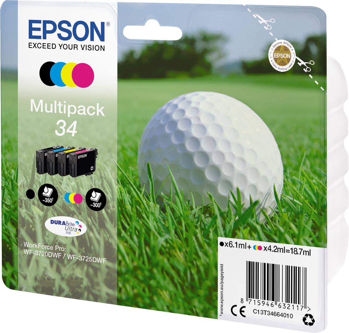 Epson inktcartridge 34, 300 - 350 pagina&apos;s, OEM C13T34664010, 4 kleuren afbeelding