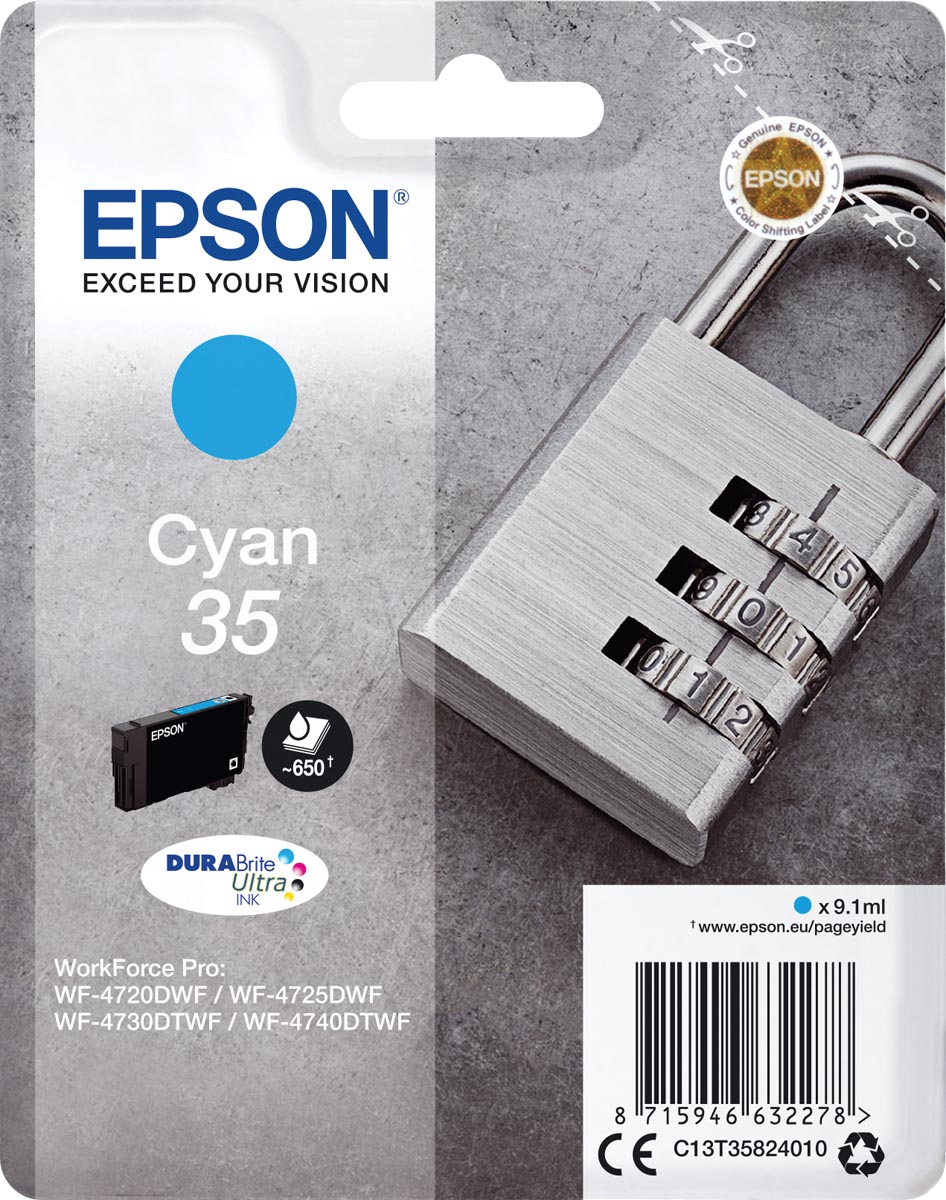 Epson inktcartridge 35, 9,1 ml, OEM C13T35824010, cyaan