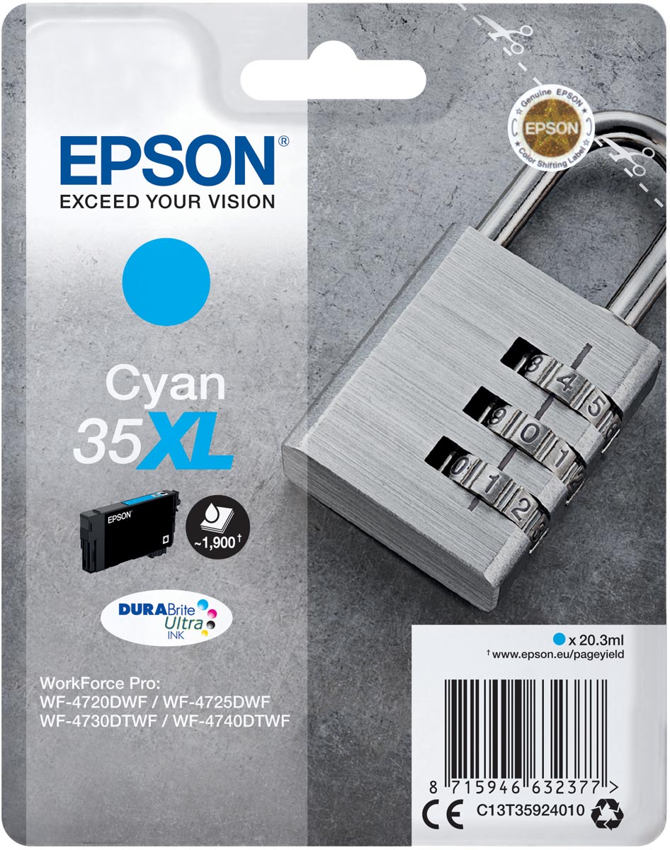 Epson inktcartridge 35XL, 20,3 ml, OEM C13T35924010, cyaan afbeelding