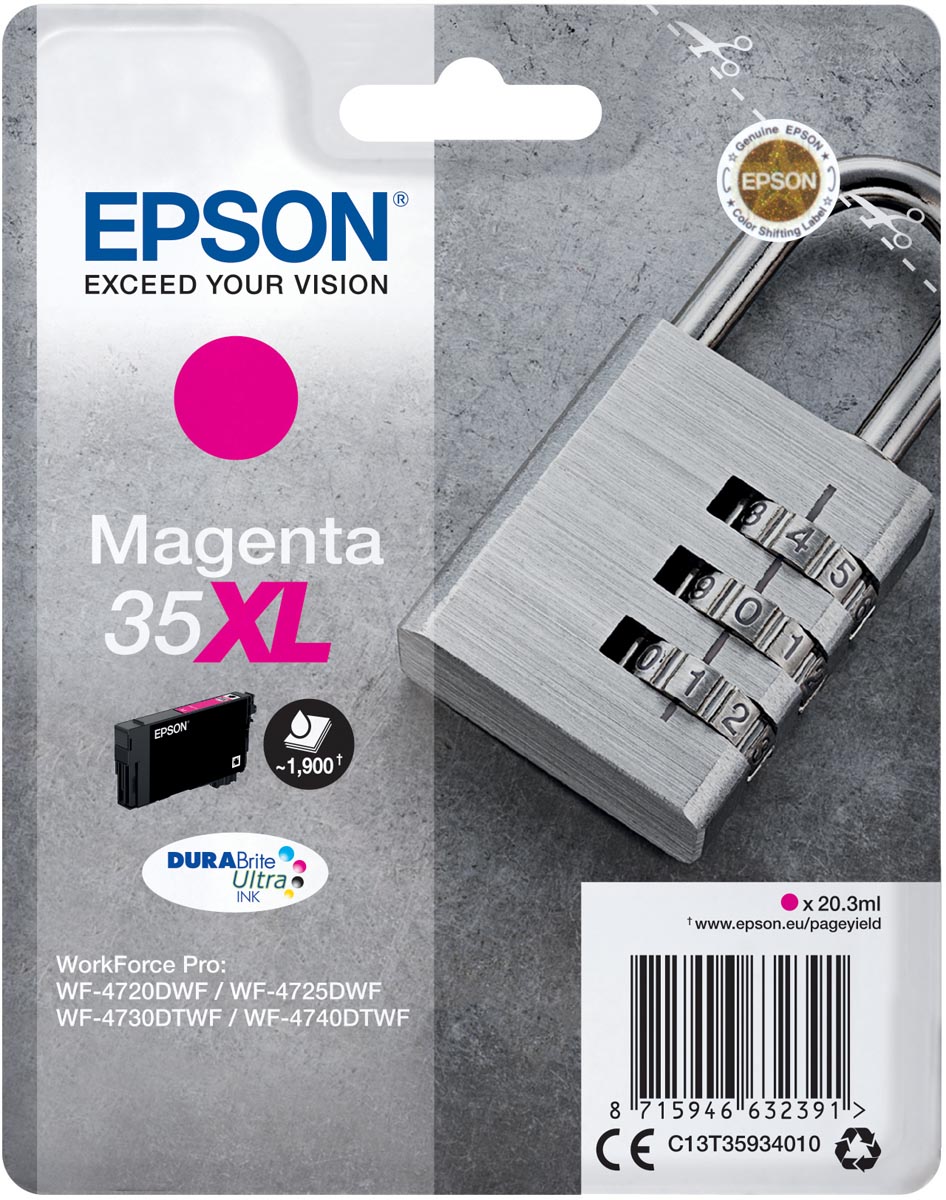 Epson inktcartridge 35XL, 20,3 ml, OEM C13T35934010, magenta afbeelding