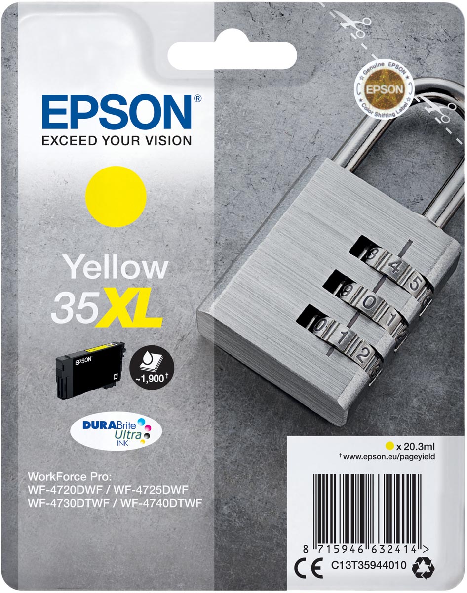 Epson inktcartridge 35XL, 20,3 ml, OEM C13T35944010, geel afbeelding