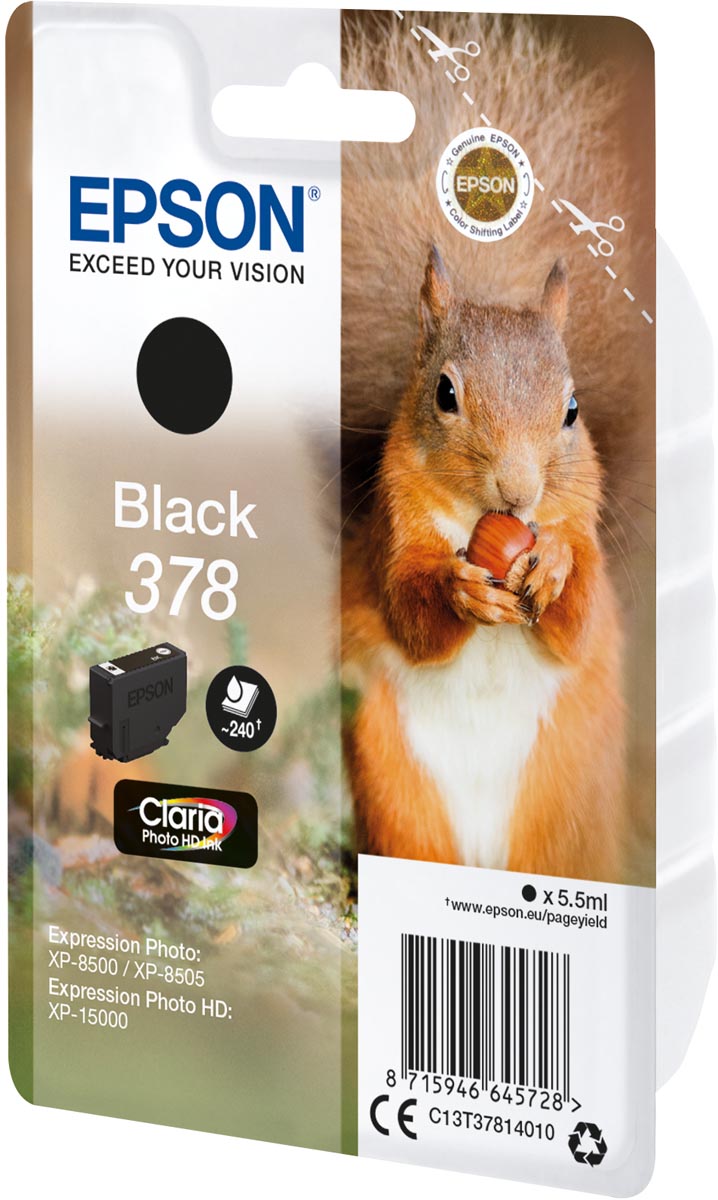 Epson inktcartridge 378, 240 pagina's, OEM C13T37814010, zwart Epson inktcartridge 378, 240 pagina's, OEM C13T37814010, zwart