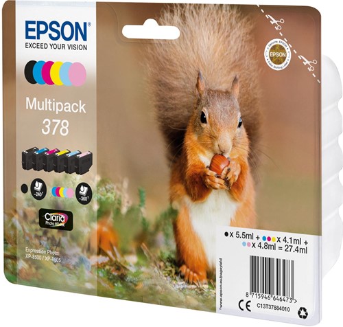 Epson inktcartridge 378, 240 - 360 pagina's, OEM C13T37884010, 6 kleuren
