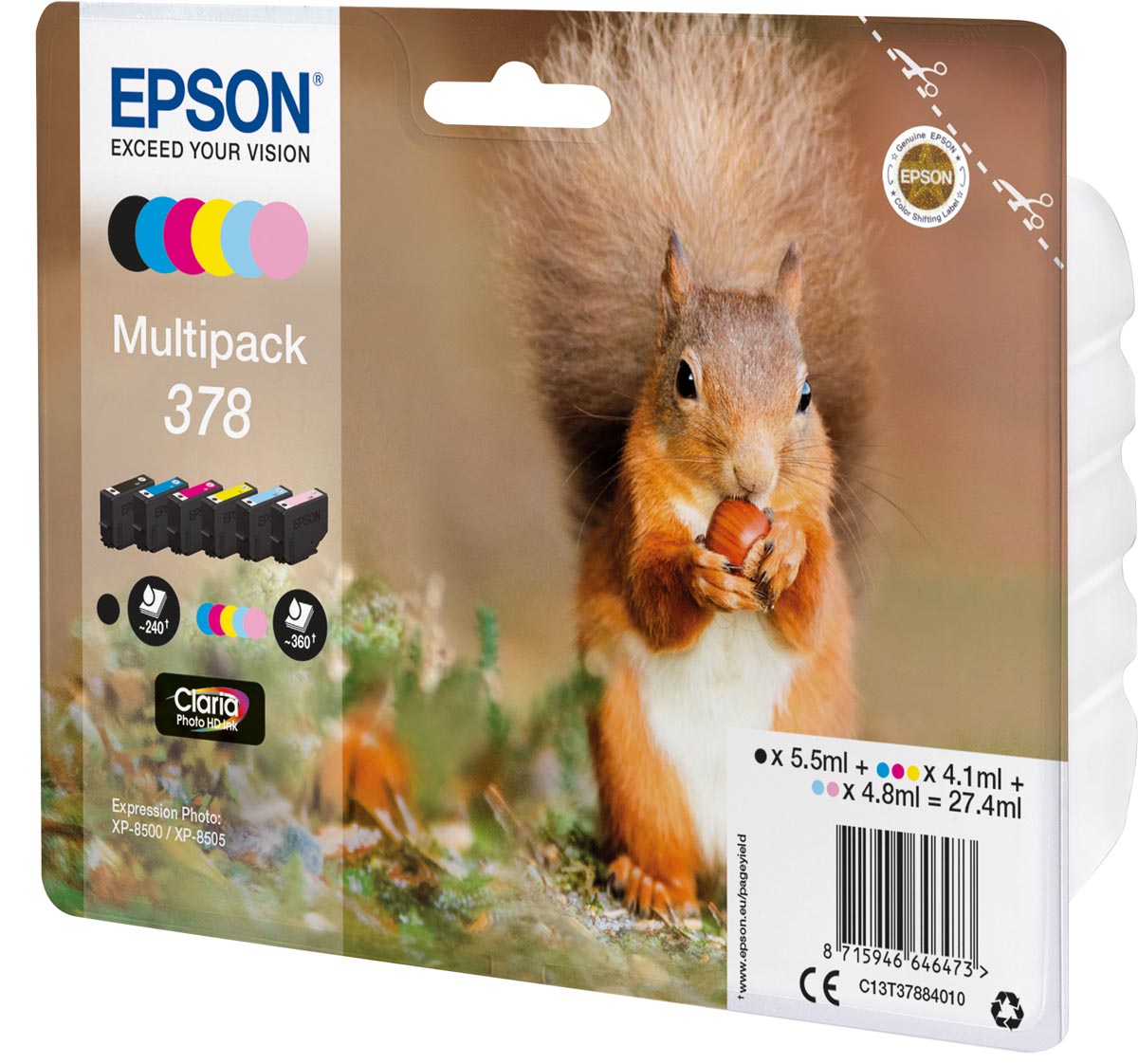 Epson inktcartridge 378, 240 - 360 pagina's, OEM C13T37884010, 6 kleuren Epson inktcartridge 378, 240 - 360 pagina's, OEM C13T37884010, 6 kleuren