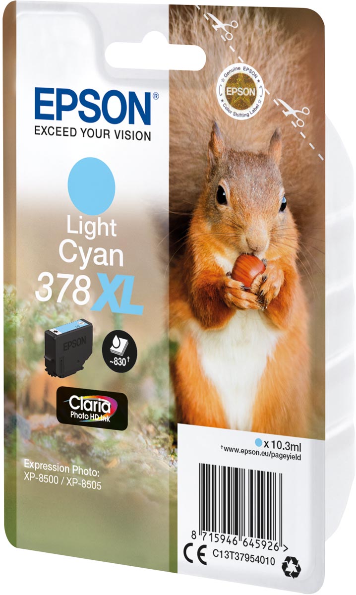 Epson inktcartridge 378 XL, 830 pagina&apos;s, OEM C13T37954010, licht cyaan