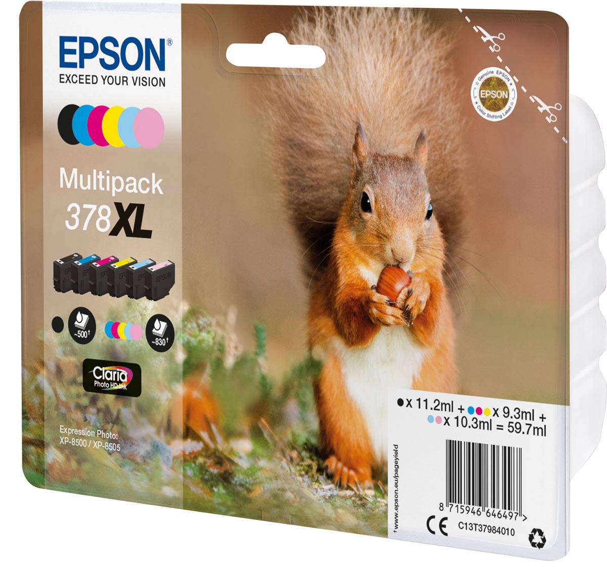 Epson inktcartridge 378 XL, 500 - 830 pagina's, OEM C13T37984010, 6 kleuren Epson inktcartridge 378 XL, 500 - 830 pagina's, OEM C13T37984010, 6 kleuren
