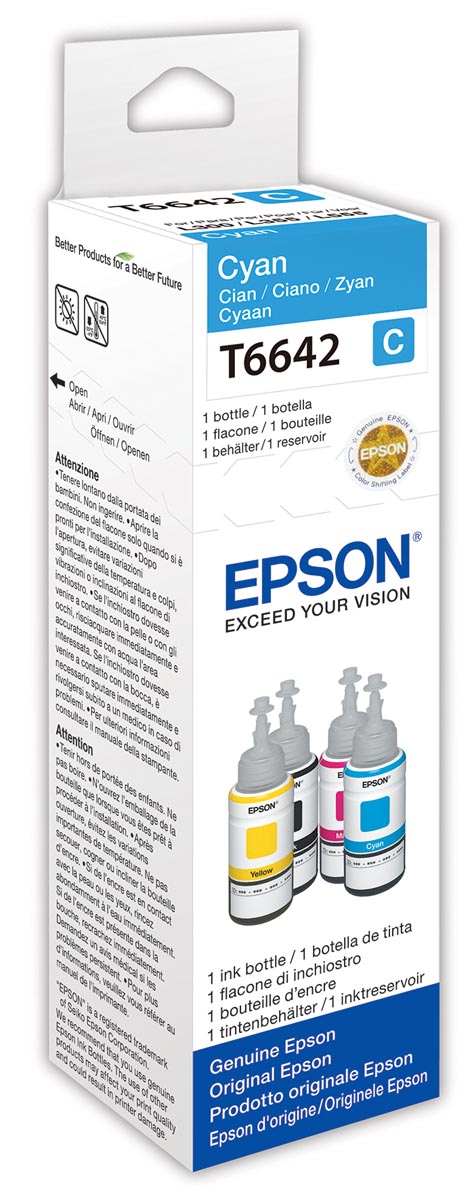 Epson inktfles T664, 7.500 pagina&apos;s, OEM C13T664240, cyaan afbeelding
