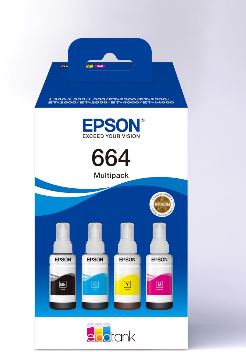 Epson inktfles 664, 4.500 - 7.500 pagina&apos;s, OEM C13T664640, 4 kleuren