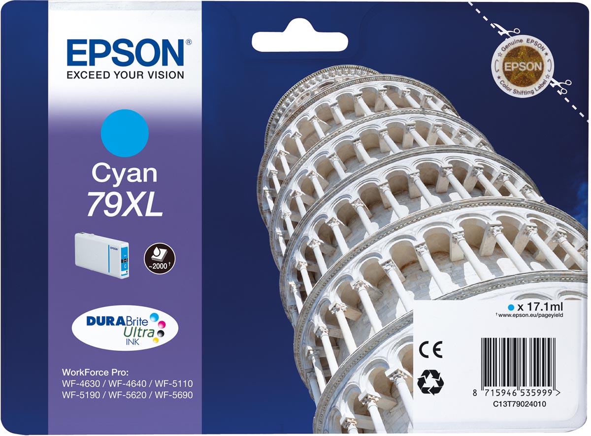 Epson inktcartridge 79XL, 2.000 pagina&apos;s, OEM C13T79024010, cyaan afbeelding