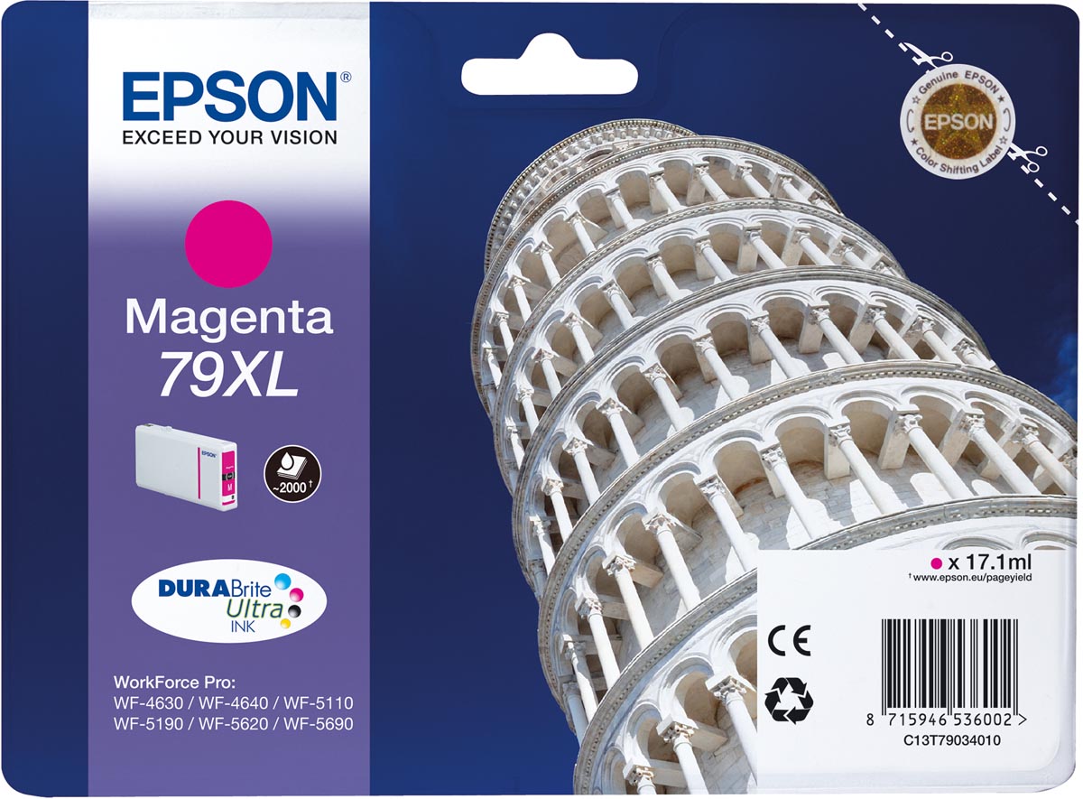 Epson inktcartridge 79XL, 2.000 pagina&apos;s, OEM C13T79034010, magenta afbeelding