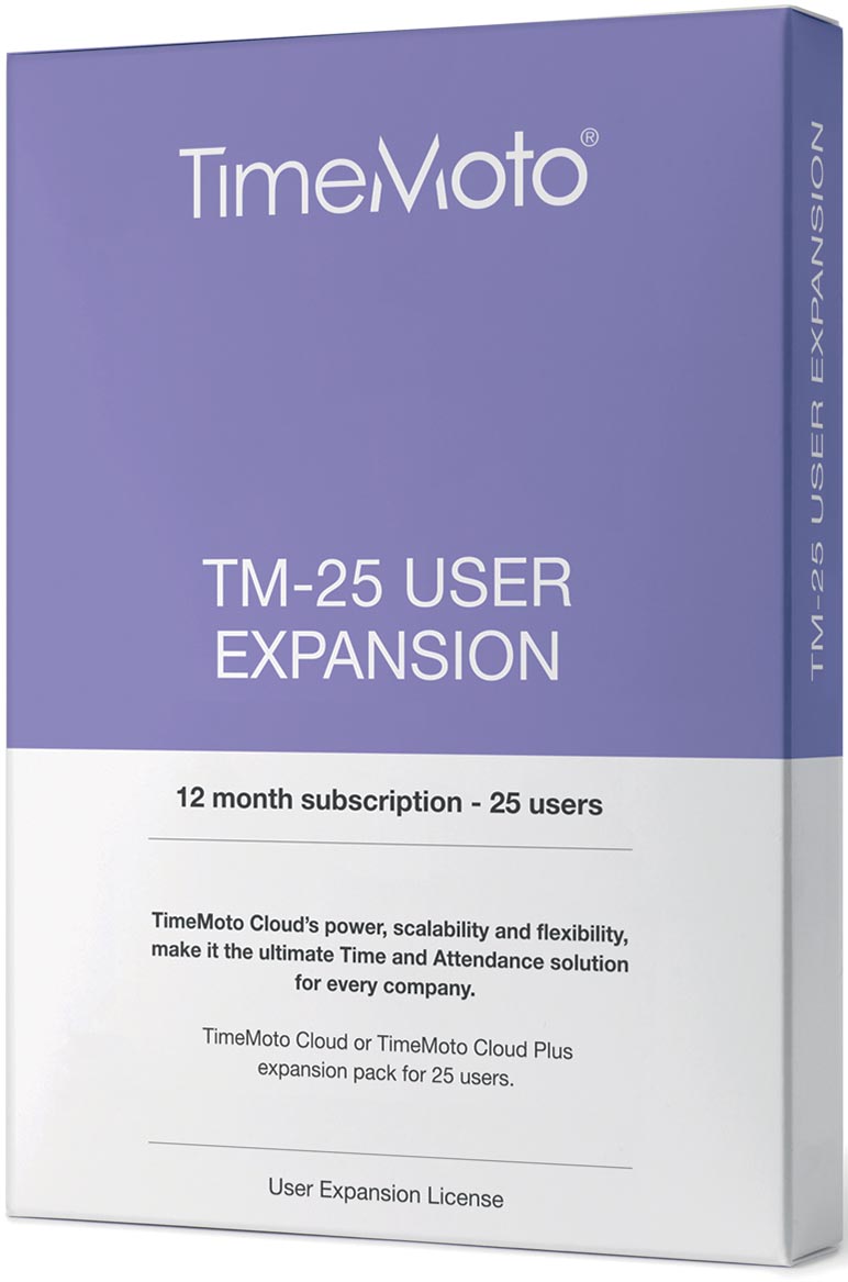 Safescan TimeMoto Cloud User Expansion pakket, 25 gebruikers Safescan TimeMoto Cloud User Expansion pakket, 25 gebruikers