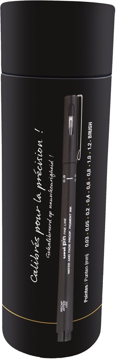 Uni-ball fineliner Pin, zwart, koker met 9 stuks